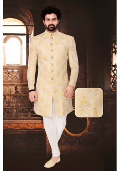 Offwhite & Yellow Indo Western  Sherwani